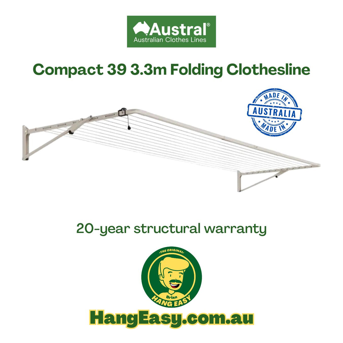 Aussie Made Compact 39 3.3m Folding Clothesline