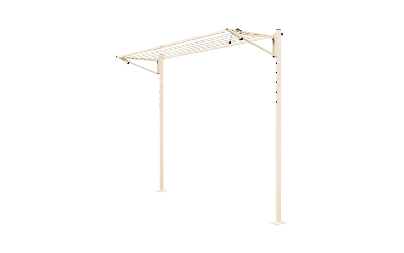 Austral Slenderline 16 folding clothesline in Classic Cream, free-standing on a plated ground mount kit for hard surfaces