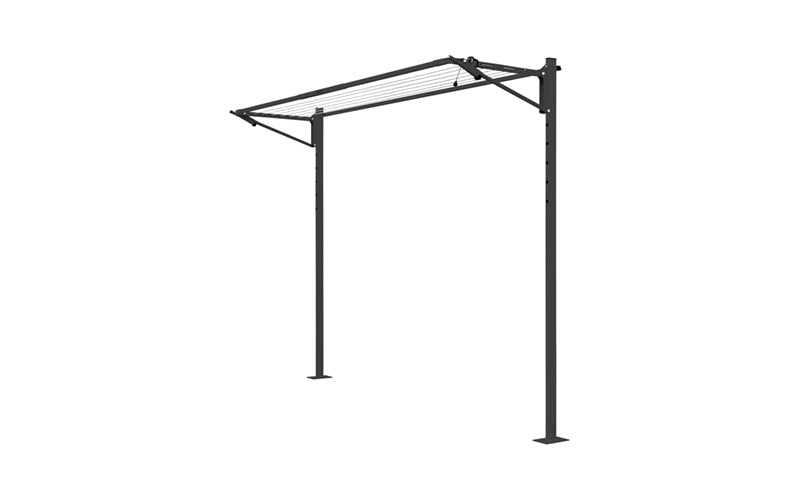 Austral Slenderline 16 folding clothesline in Monument, free-standing on a plated ground mount kit for hard surfaces