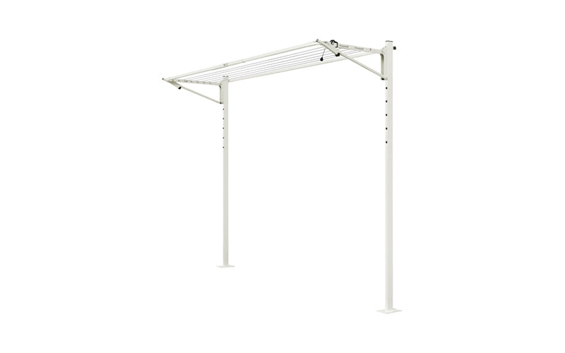 Austral Slenderline 16 folding clothesline in Surfmist, free-standing on a plated ground mount kit for hard surfaces