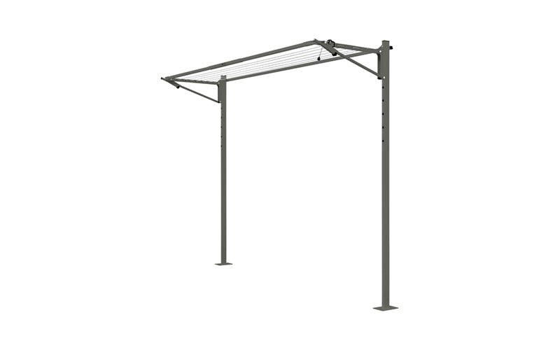 Austral Slenderline 16 folding clothesline in Woodland Grey, free-standing on a plated ground mount kit for hard surfaces