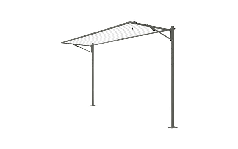 Austral Compact 39 folding clothesline in Woodland Grey installed on the plated Ground Mount Kit 3.3m